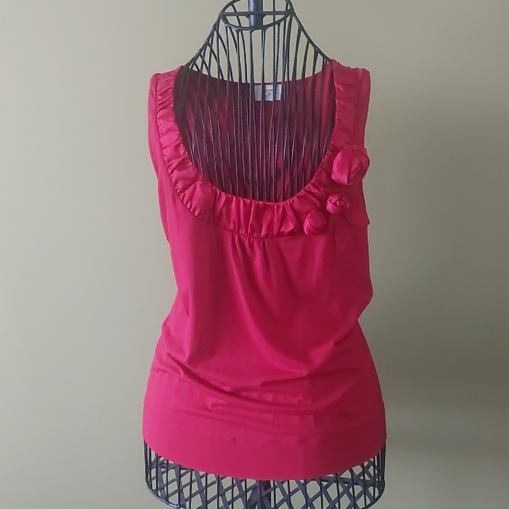 LOFT, Size L, Burgundy Color Ruffle Trim Sleevless Top